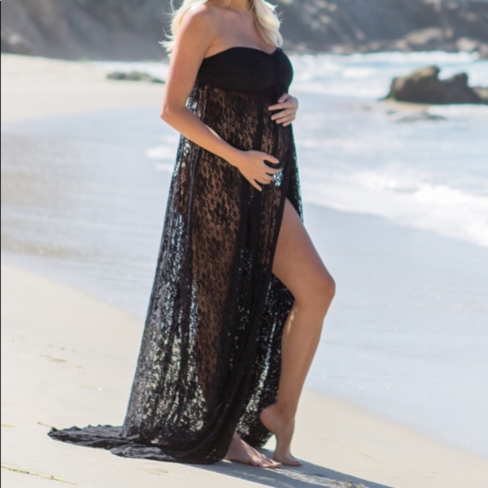 Black Strapless Lace Maternity Photo Gown/Dress XL